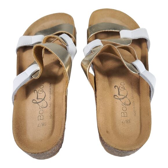 Bos & Co White Gold Cork Wedge Sandals Made in Italy 38 US 7 - Picture 3 of 6